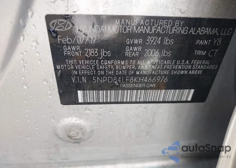 2019 Hyundai Elantra Sel from USA, damaged, VIN 5NPD84LF8KH466976